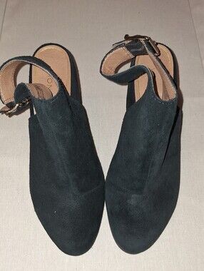 Vionic Black Suede  Slingback Mules with Gold Buckle